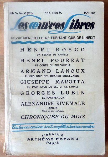 Les Oeuvres Libres. N°96 (322); Mai 1954.