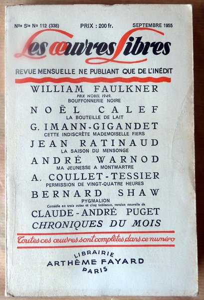 Les Oeuvres Libres N°112 (338) de Septembre 1955.