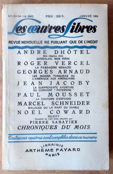 Les Oeuvres Libres N°116 (342) de Janvier 1956.