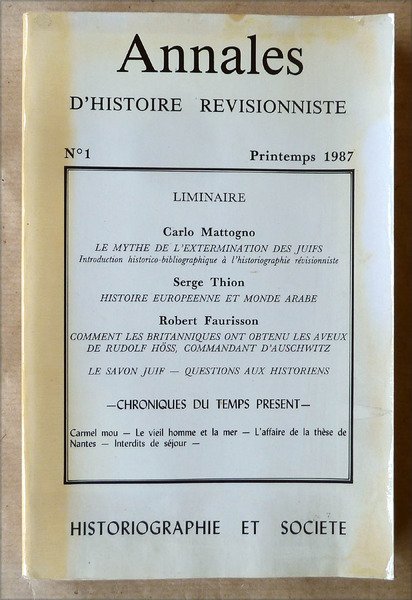 Annales D'Histoire Révisionniste. N°1 Printemps 1987.