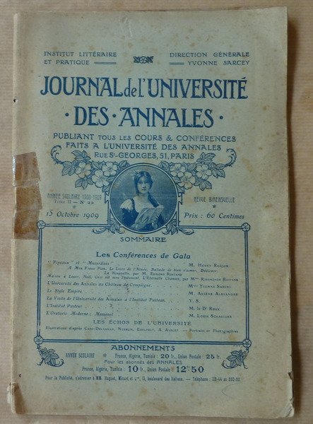 Journal de l'Université. Des Annales. Du 15 octobre 1909.