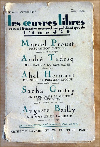 Les Oeuvres Libres. Février 1923. Tous les textes sont inédits.