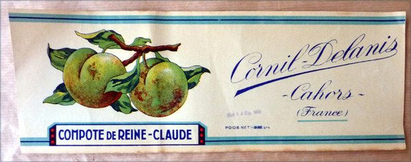 Compote de Reine-Claude. Etiquette de conserve.