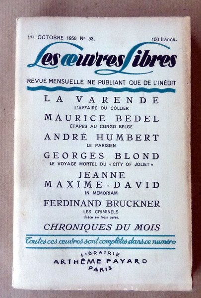 Les Oeuvres Libres. 1er octobre 1950.