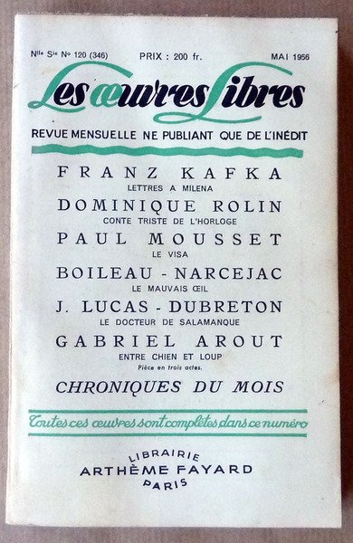 Les Oeuvres Libres. Mai 1956.