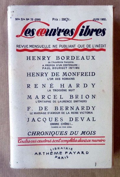 Les Oeuvres Libres. Juin 1952.