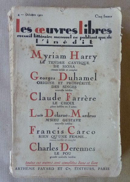 Les Oeuvres libres. N°4; Octobre 1921.