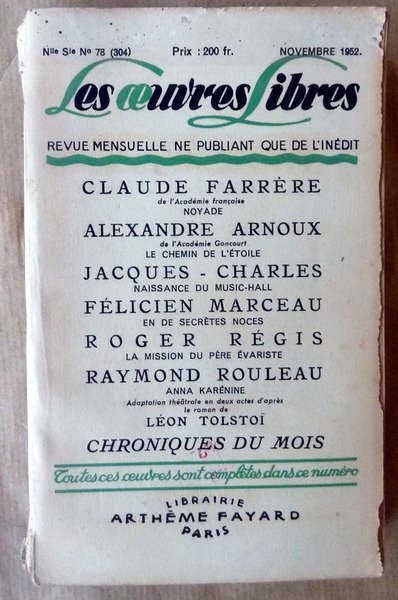 Les Oeuvres Libres. Novembre 1952.