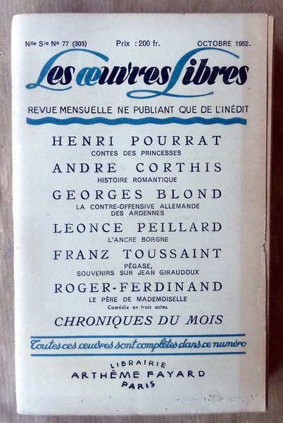 Les Oeuvres Libres. Octobre 1952.