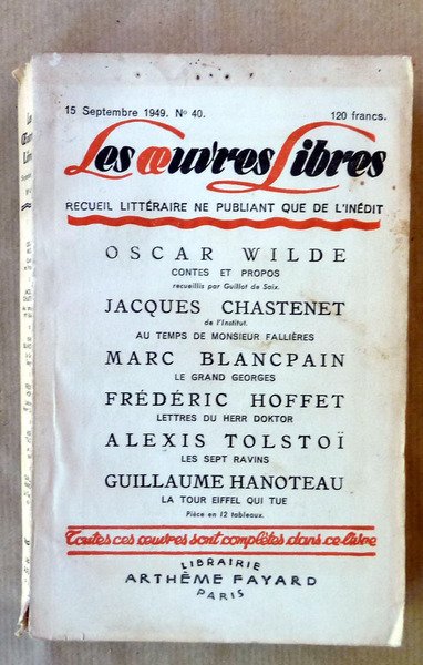 Les Oeuvres Libres. Septembre 1949. Revue littéraire.