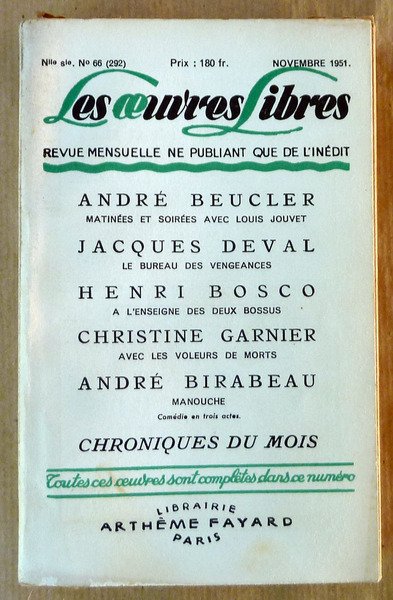 Les Oeuvres Libres. Novembre 1951.