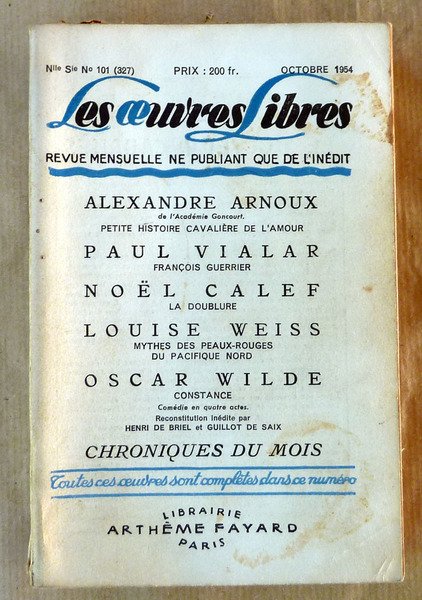 Les Oeuvres Libres. Octobre 1954.