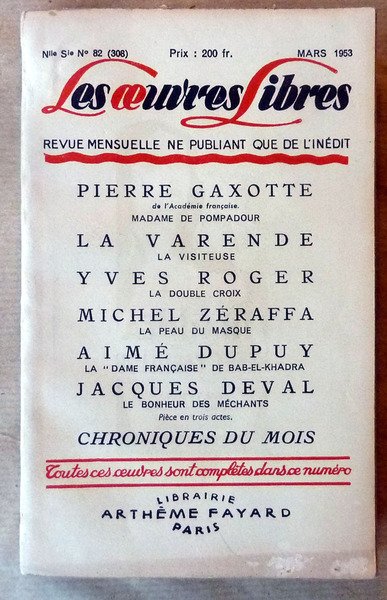 Les Oeuvres Libres. Mars 1953.