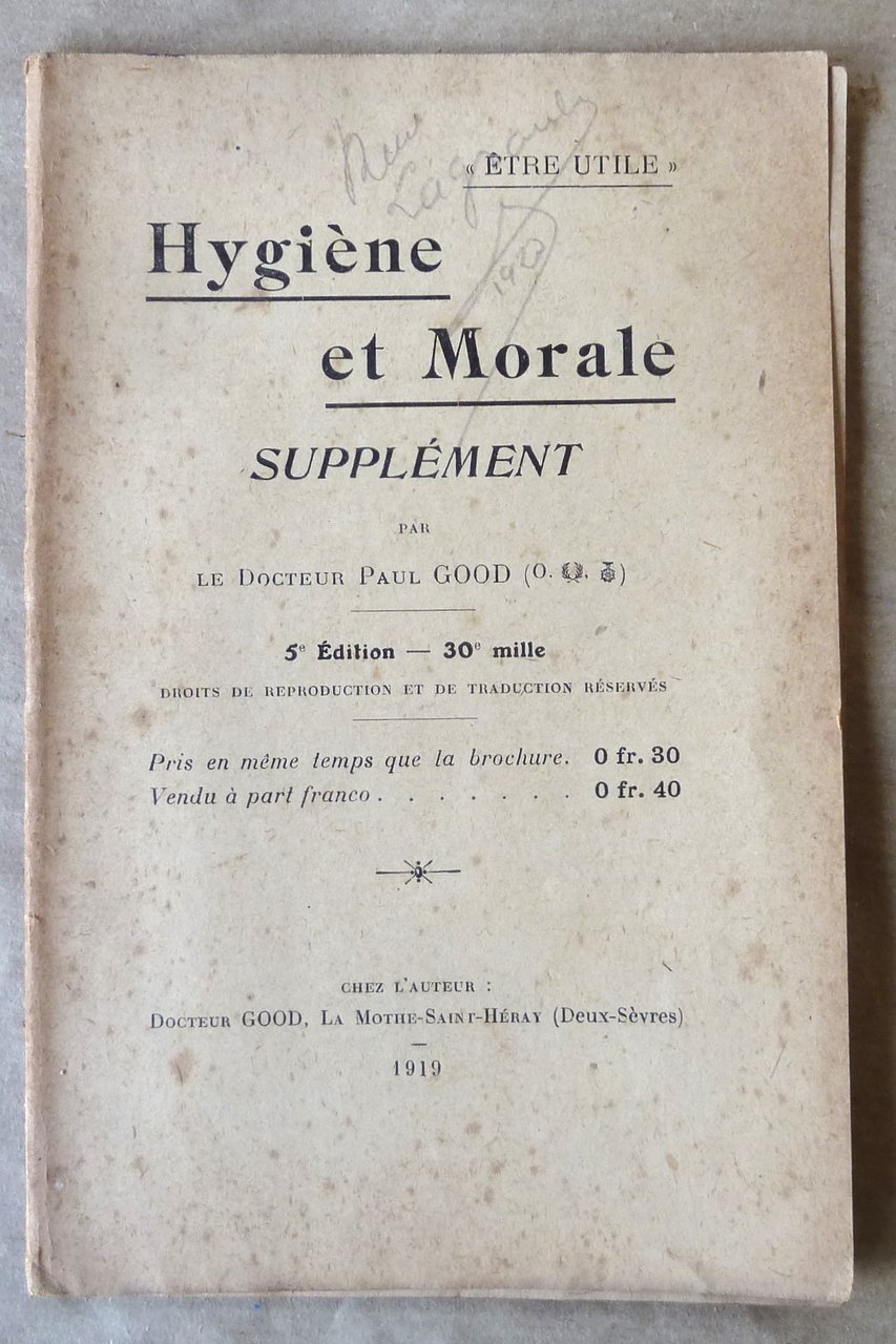 Hygiène et Morale. Supplément .