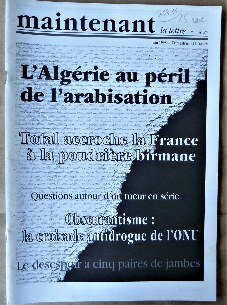 Maintenant. La Lettre; N°25. Juin 1998. Algérie; Birmanie.