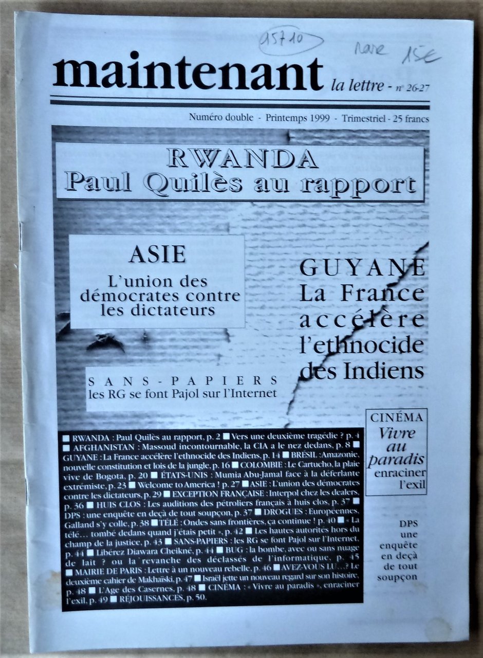 Maintenant. La Lettre; N°26-27. Rwanda; Asie; Guyane.