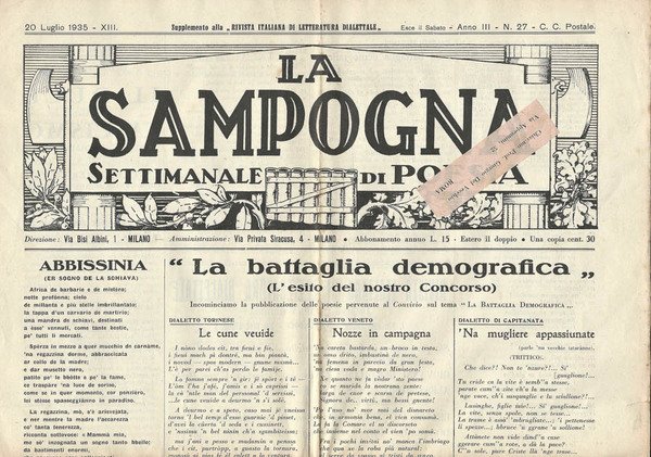 La Sampogna Anno III n. 27 | Immagine principale