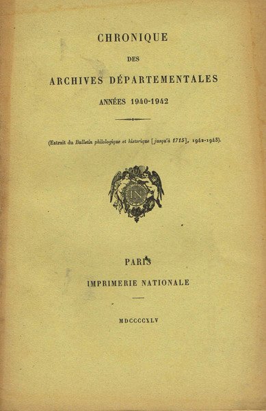 CHRONIQUE DES ARCHIVES DEPARTEMENTALES | Immagine principale