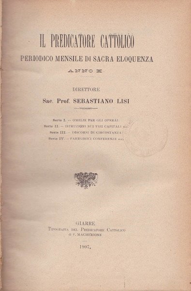 Il predicatore cattolico. Anno X. Serie I, II,III, IV | Immagine principale