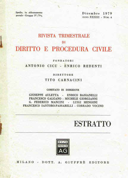 RIVISTA TRIMESTRALE DI DIRITTO E PROCEDURA CIVILE ANNO XXXIII NUM.4