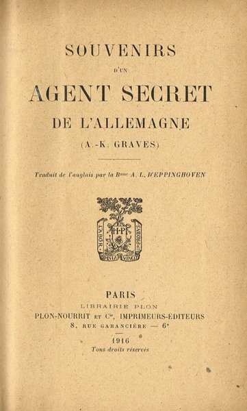 SOUVENIRS D'UN AGENT SECRET DE L'ALLEMAGNE