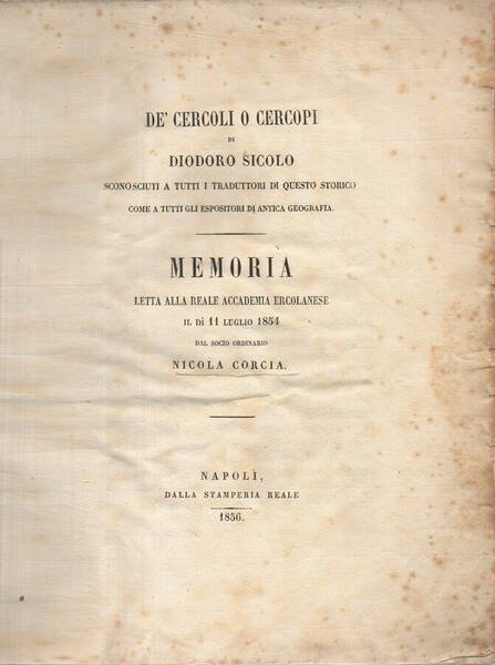 De' cercoli o cercopi di Diodoro Sicolo