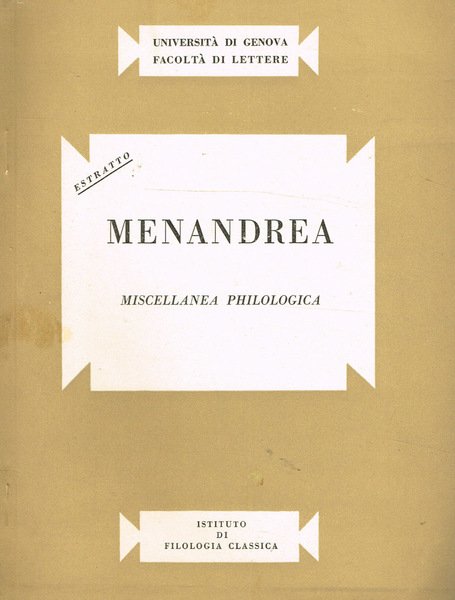 MENANDREA. MISCELLANEA PHILOLOGICA | Immagine principale