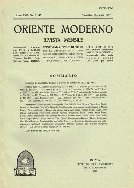 ORIENTE MODERNO ANNO LVII N.11-12 ESTRATTO