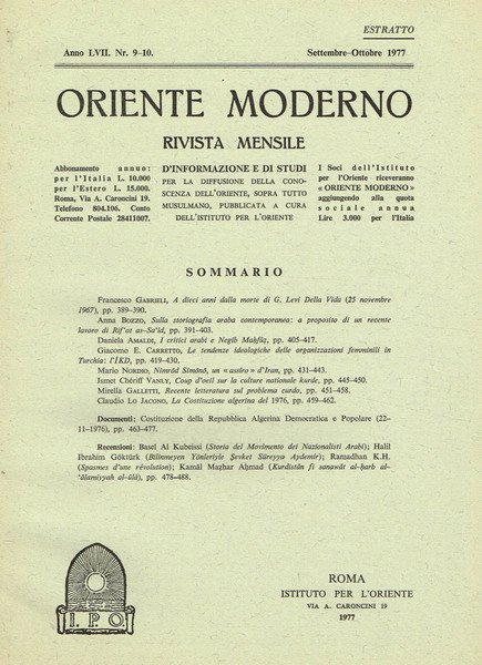 ORIENTE MODERNO ANNO LVII N.9-10 ESTRATTO