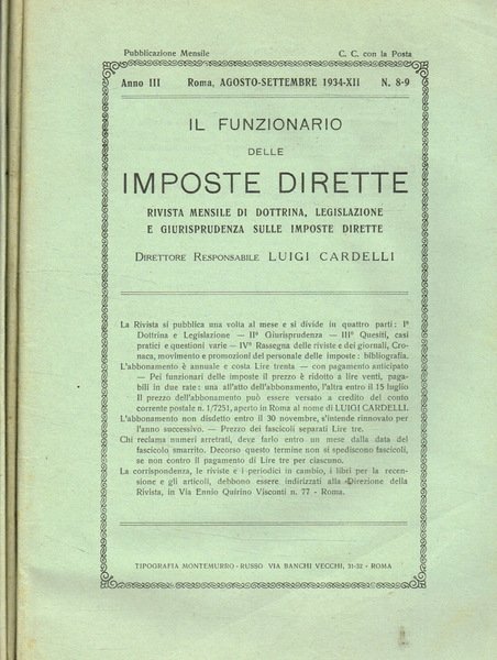 Il funzionario delle imposte dirette. Rivista mensile di dottrina, legislazione …