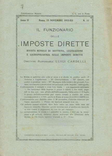 Il funzionario delle imposte dirette. Rivista mensile di dottrina, legislazione …