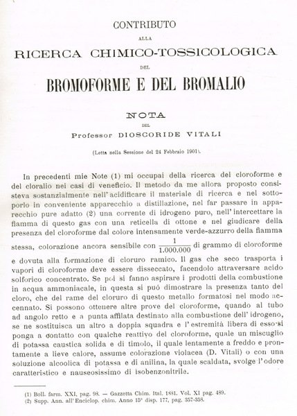 Contributo alla ricerca chimico-tossicologica del Bromoforme e del Bromalio