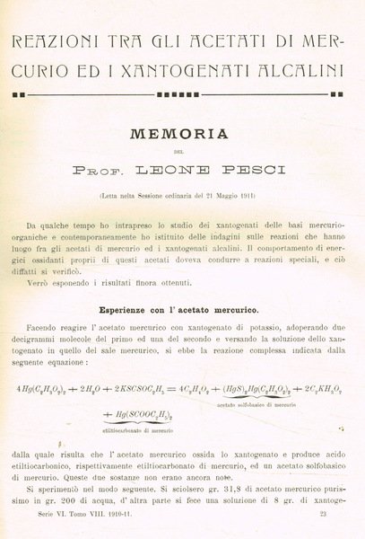 Reazioni tra gli acetati di mercurio ed i Xantogenati alcalini. …