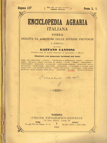 Enciclopedia agraria italiana dispensa 127, 129, 130, 131 del vol.IV …