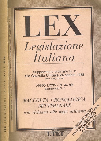 Lex. Legislazione italiana. Supplemento ordinario n.2 alla Gazzetta Ufficiale 24 …