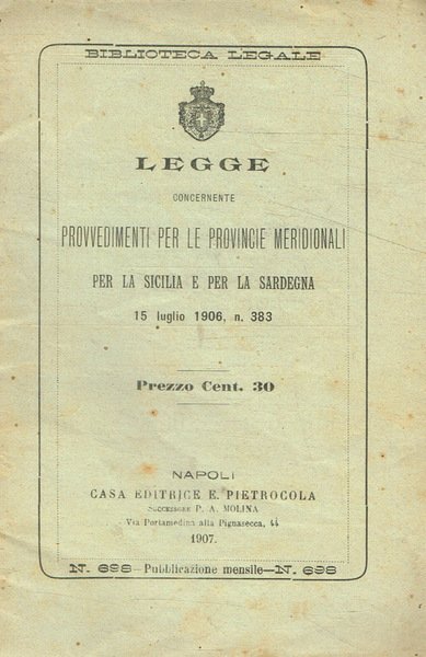 Legge concernente provvedimenti per le provincie meridionali per la Sicilia e per la Sardegna