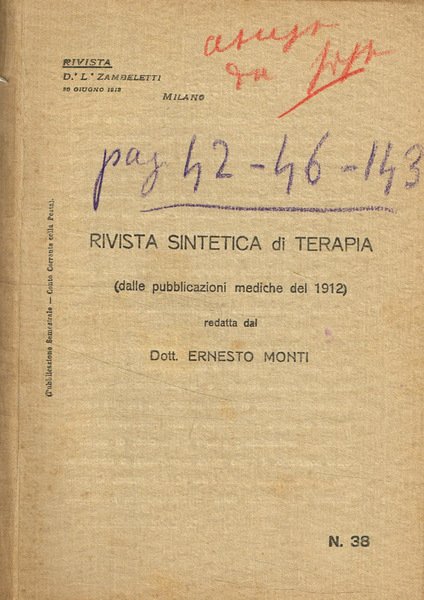 Rivista sintetica di terapia (dalle pubblicazioni mediche del 1912)