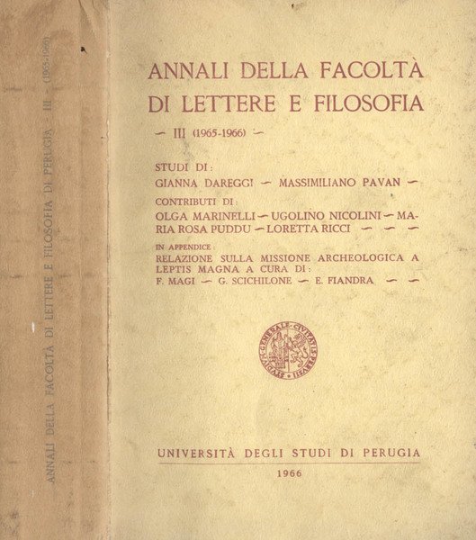 Annali della Facoltà di Lettere e Filosofia III (1965 - … | Immagine principale