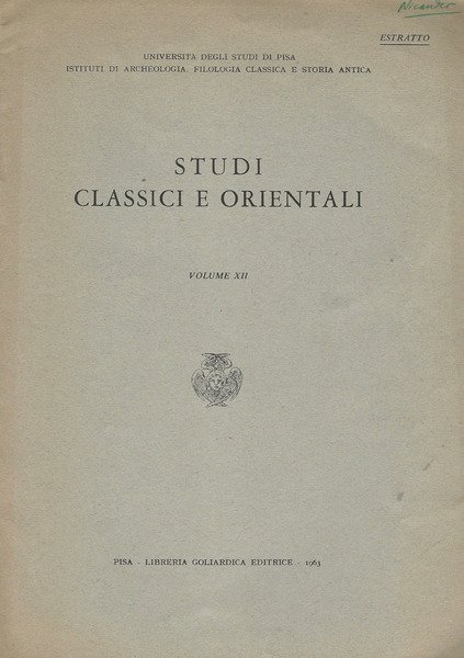 Studi Classici e Orientali Volume XII | Immagine principale