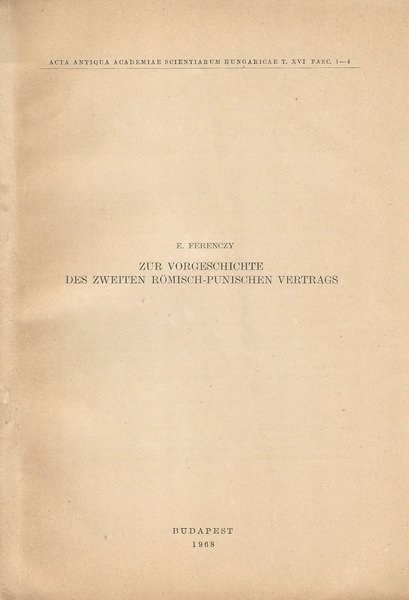 Zur Vorgeschichte Des Zweiten Romisch - Punischen Vertrags | Immagine principale