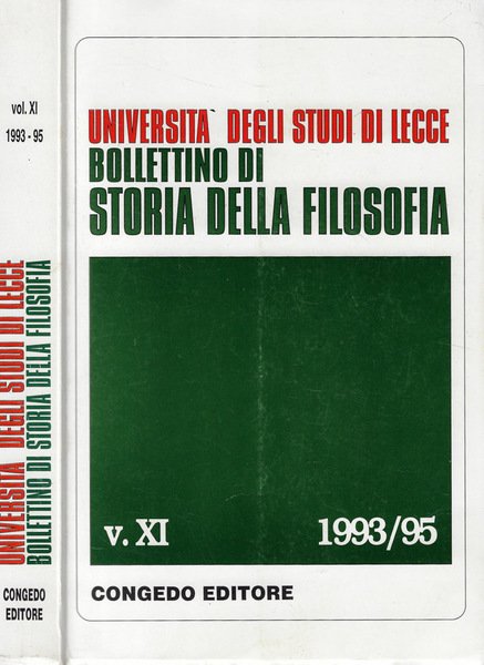 Università degli studi di Lecce bollettino di storia della filosofia V. XI 1993-/95