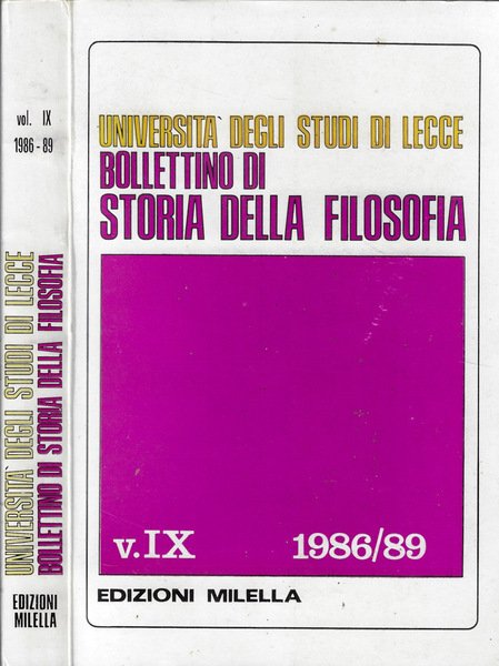 Università degli Studi di Lecce Bollettino di Storia della Filosofia V. IX 1986-89