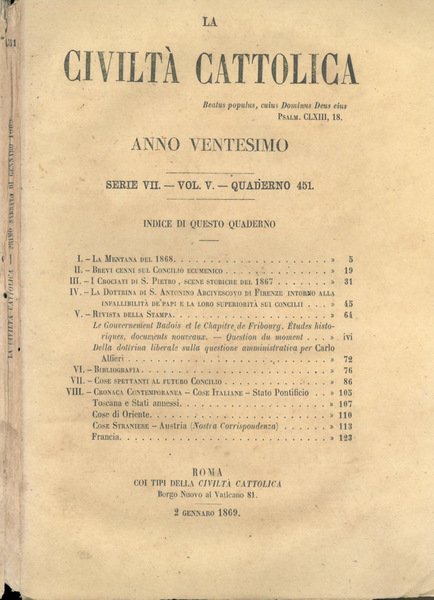 La Civiltà Cattolica 1869 | Immagine principale