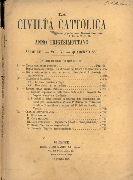 La Civiltà Cattolica 1887 | Immagine principale