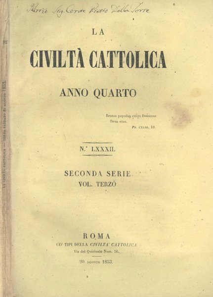 La Civiltà Cattolica 1853 | Immagine principale