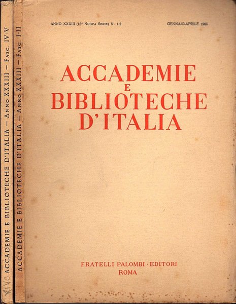 Accademie e Biblioteche d' Italia. Anno XXXIII n.1 - 2, … | Immagine principale