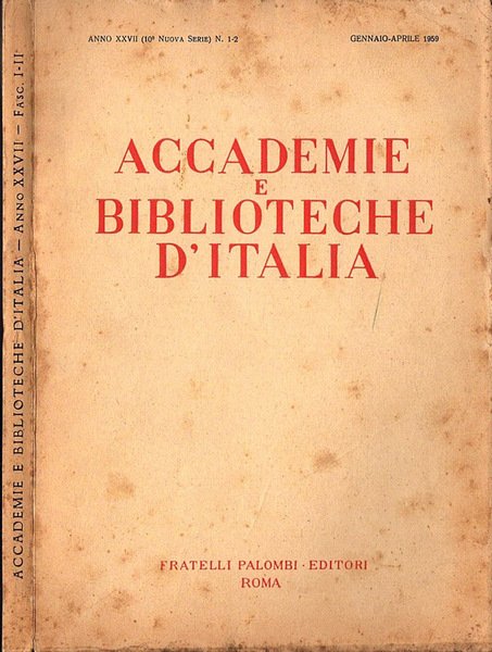Accademie e Biblioteche d' Italia. Anno XXVII n.1 - 2 | Immagine principale