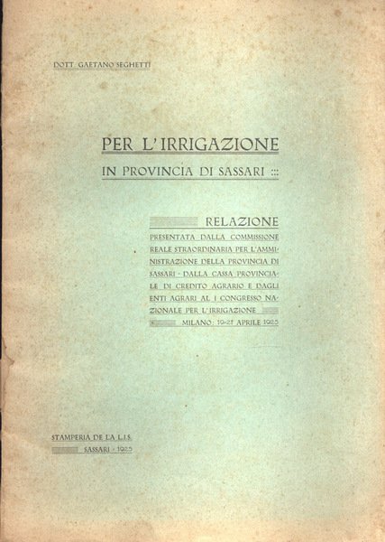 Per l' irrigazione in provincia di Sassari
