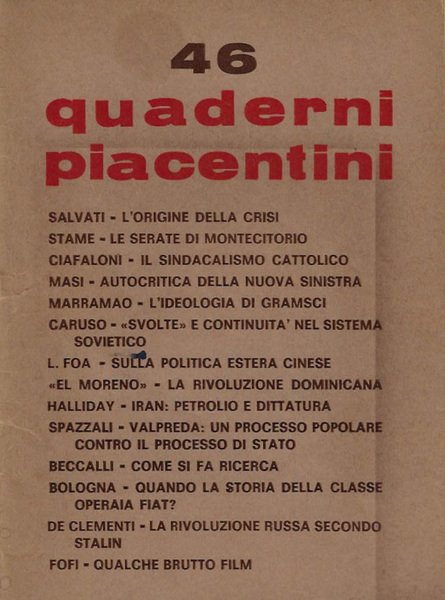 Quaderni Piacentini, anno XI, n. 46. 1972 | Immagine principale
