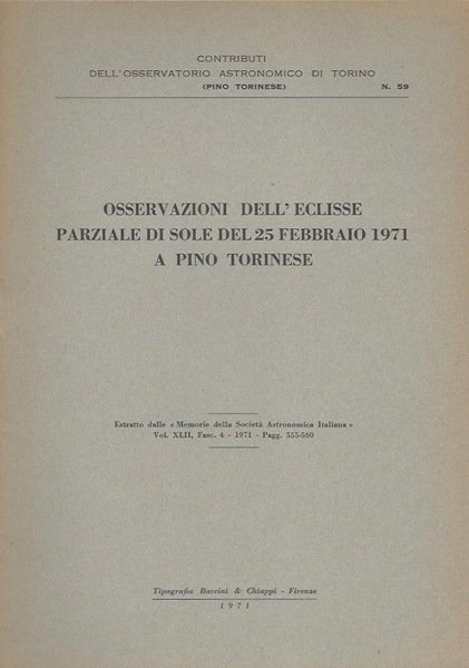 Osservazioni dell'eclisse parziale di sole del 25 febbraio 1971 a …